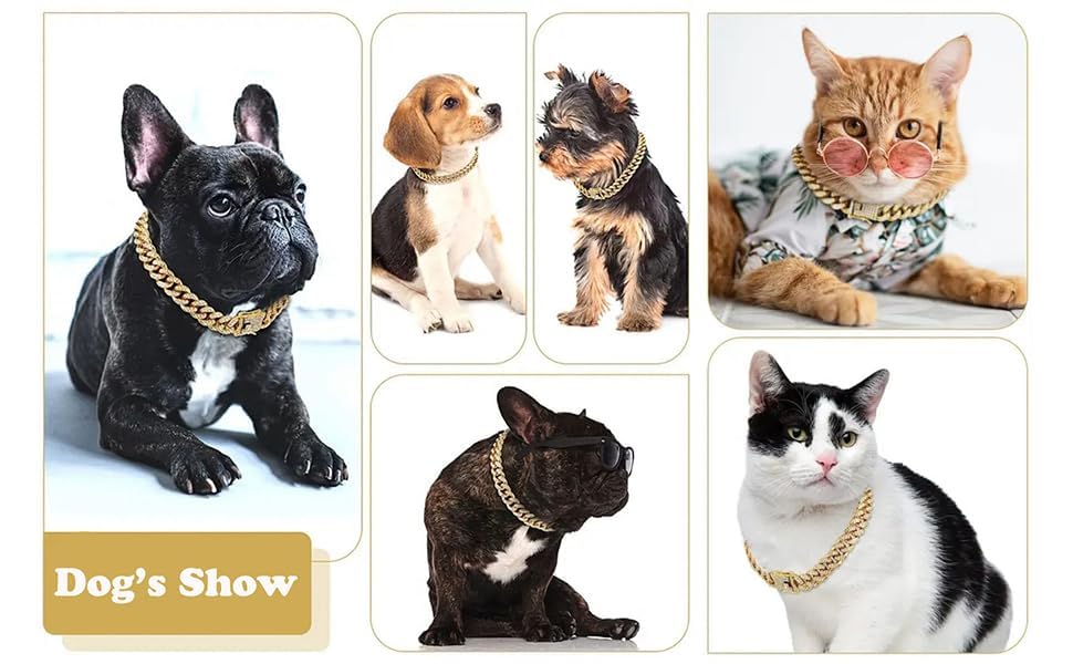 Haoyueer Dog Chain Collar Cuban Link 13Mm Wide Dog Necklace Metal Cat Crystal Collar Jewelry Accessories For Small Medium Large