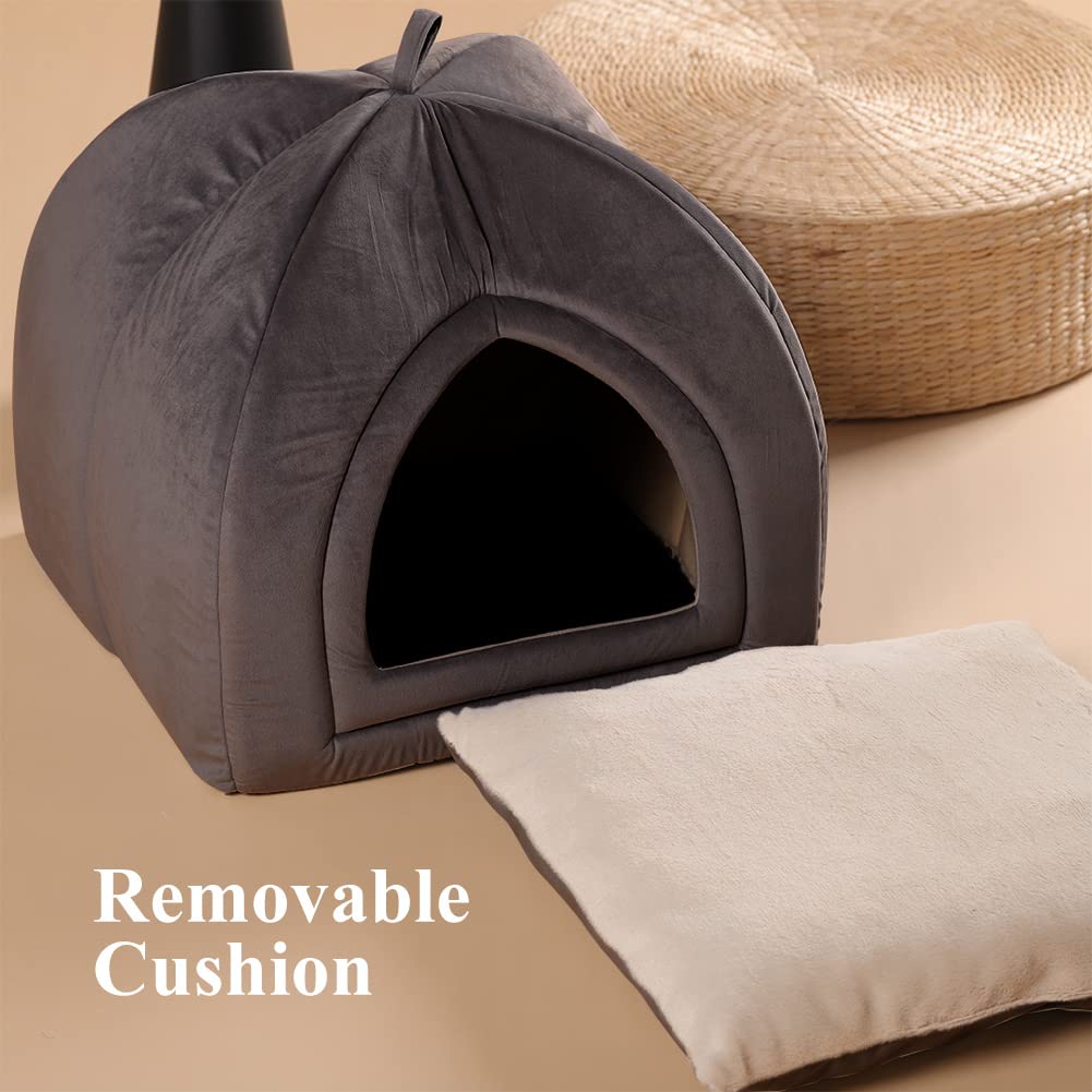 KASENTEX Cat Bed - 2-in-1 Indoor Cat House, Medium Dark Grey, Polyester, Model KVC2207, Removable Washable Pillow