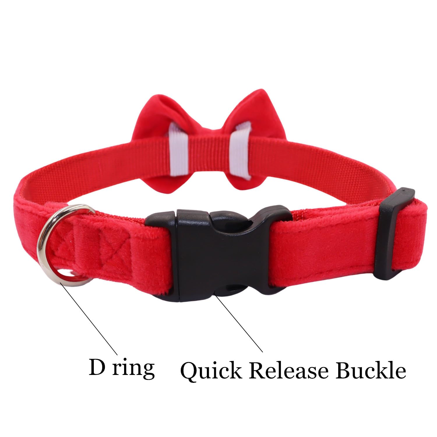 Wdpaws Dog Collar With Bowtie Soft Velvet Material With Quick Release Buckle For Large Dogs (Red, L)