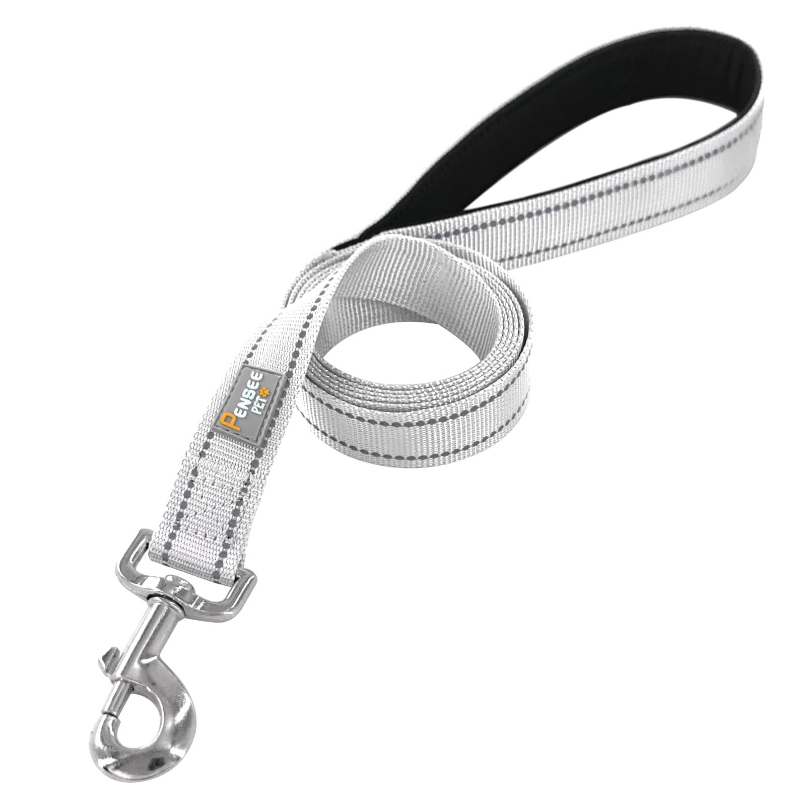 Penseepet Dog Leash 6 Ft Padded Handle Nylon Reflective Dogs Leashes For Large Dogs Silver