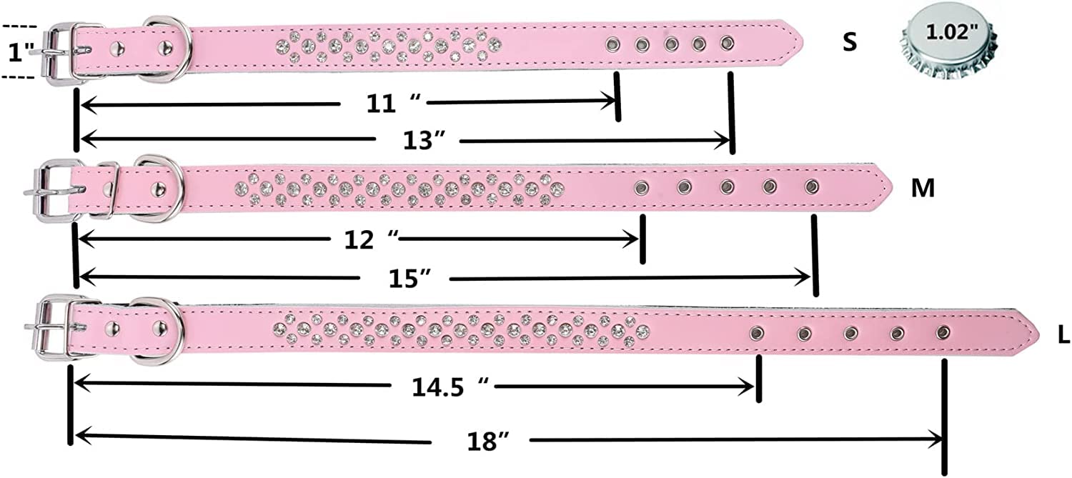 Btdcfy Rhinestones Pet Dog Collars Adjustable Sparkly Crystal Studded Genuine Leather Pet Collar For Small And Medium Dog 1' Wide (S(Neck 11-13'), Rose Red)