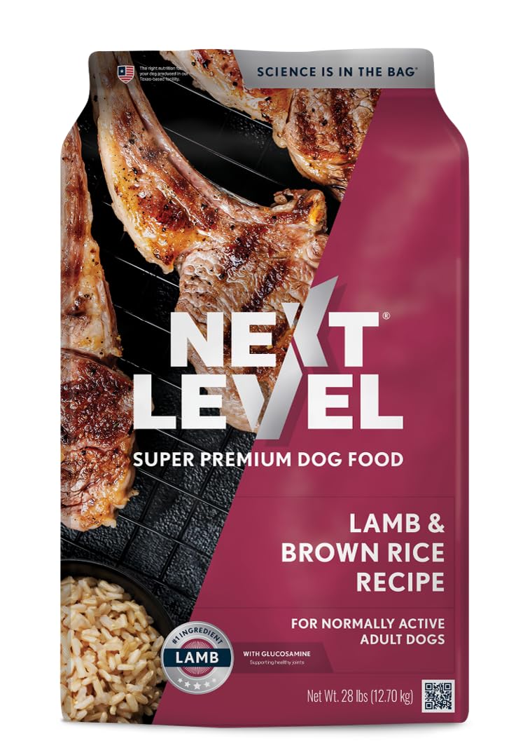 Next Level Super Premium Dog Food - Lamb & Brown Rice Recipe, Dry Kibble for Normally Active Adult Dogs, 24% Protein, Lamb-Chick