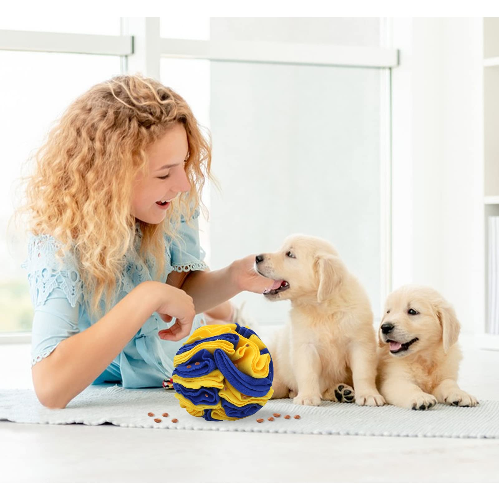 Wishlotus Dog Snuffle Ball - Interactive Puzzle Toys For Dogs, Enrichment Feeding Mat Slow Feeder Stress Relief (Yellow+Blue)