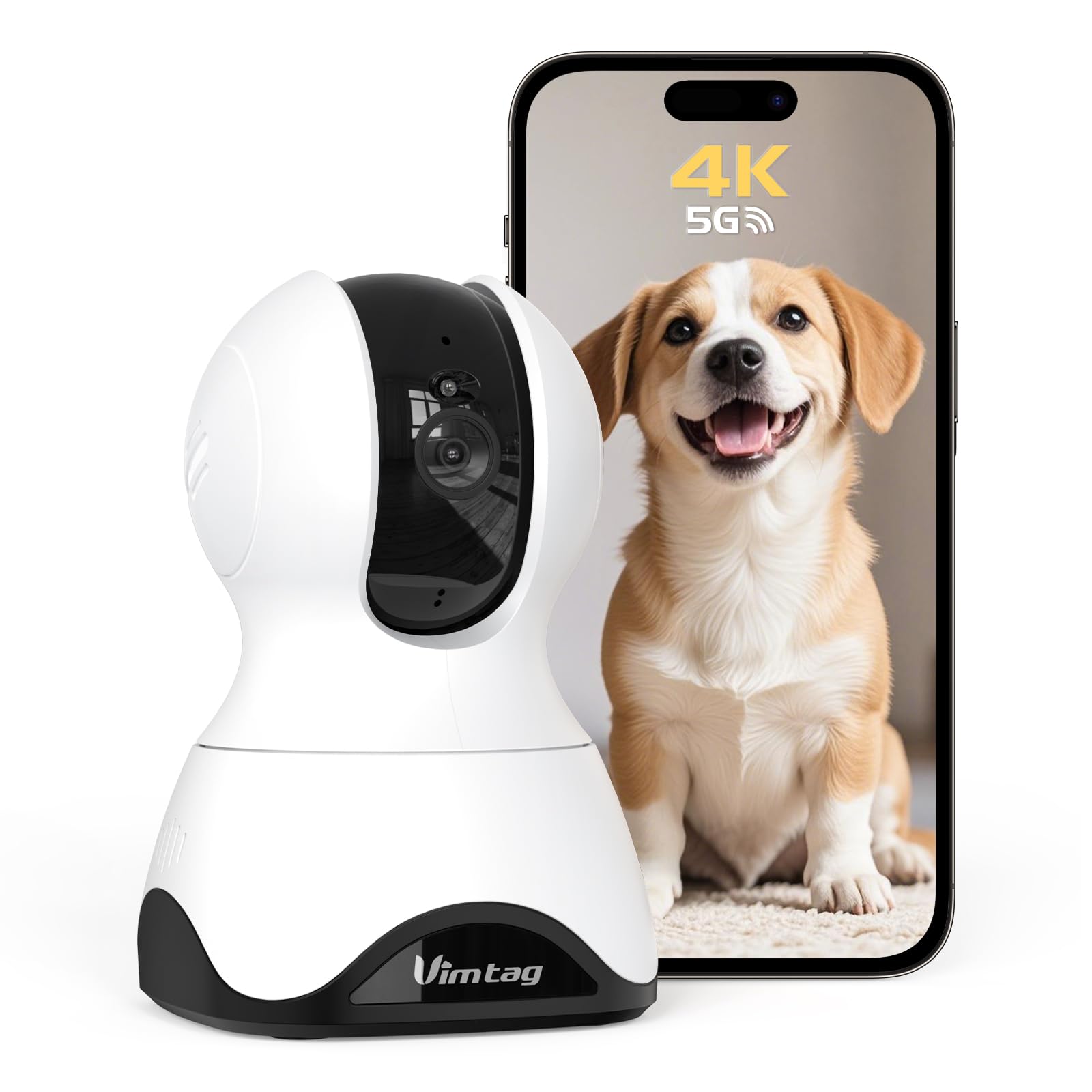 VIMTAG 4K Indoor Security Camera - Ultra HD Pet Camera & Baby Monitor with App, Smart Motion Detection, Night Vision, 360 View, 