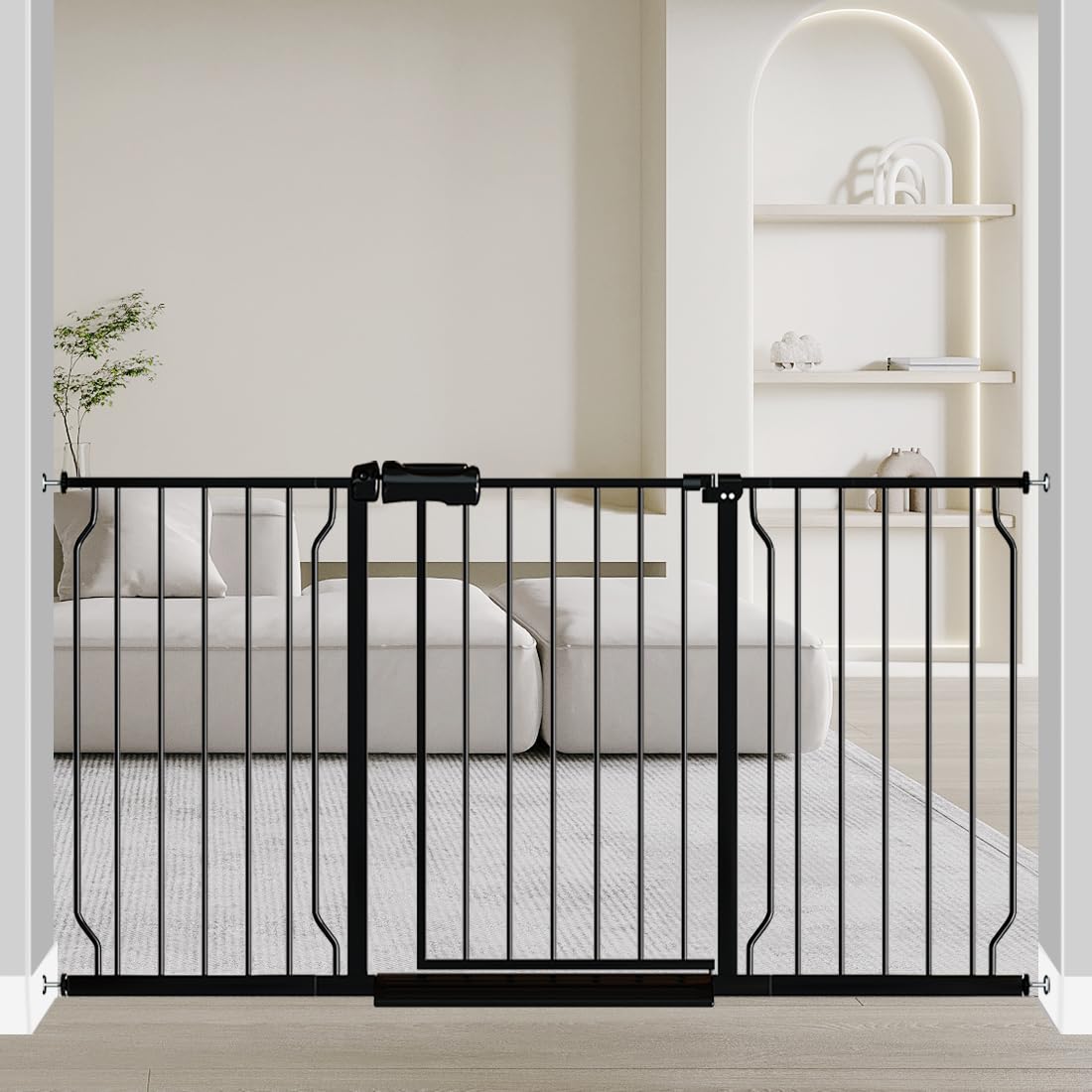 Fairy Baby Extra Wide Baby Gate Black 57.5-62 Inch Wide, Walk Through Pressure Mounted No Drill for Doorways, Long and Large Ten