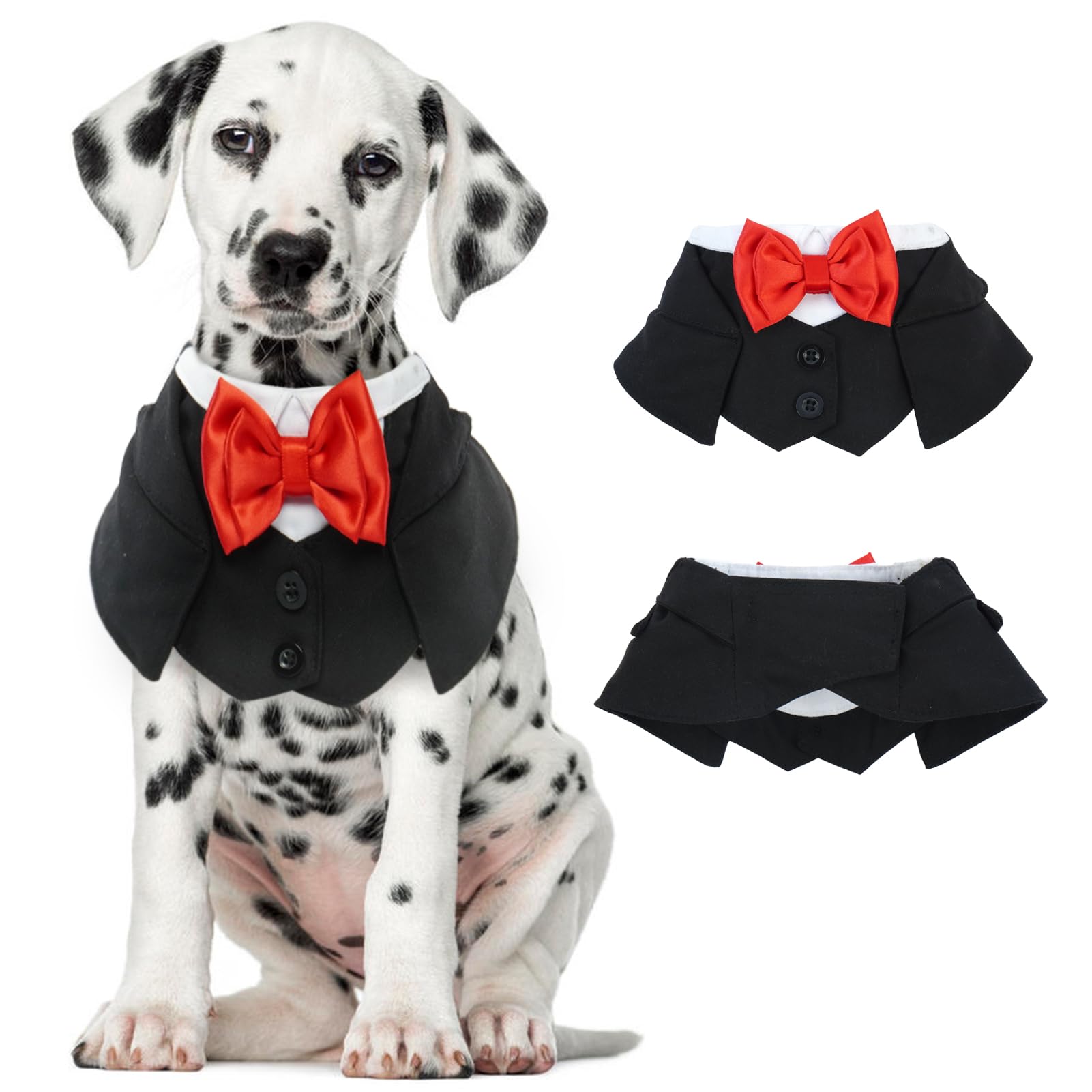 Ikipuko Large Dog Tuxedo Wedding Outfit - Adjustable Collar, Red Bowtie, Formal Dog Costume For Large Dogs, French Bulldog