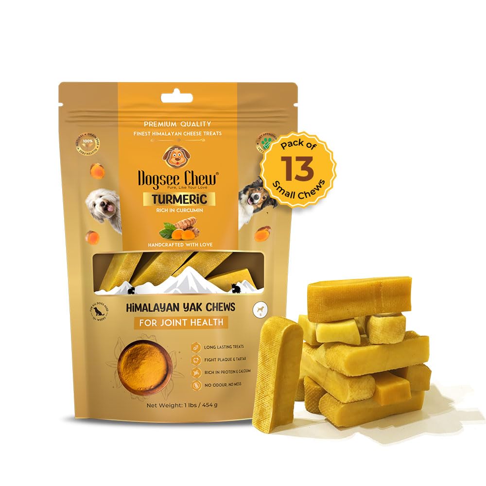 Dogsee Himalayan Yak Cheese with Turmeric 1lb (Small - 13 Pieces) | Rawhide-Free Treats for Small Dogs | Supports Joint Health |