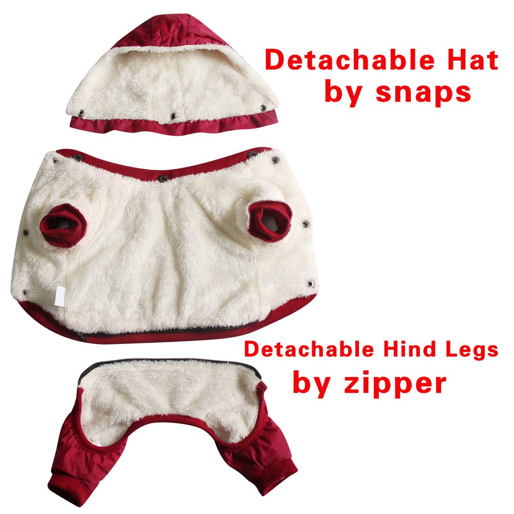 Joydaog Fleece Lined Dog Coat With Detachable Hood And Detachable Hind Legs,Warm Puppy Jacket In Winter(Red Xs)