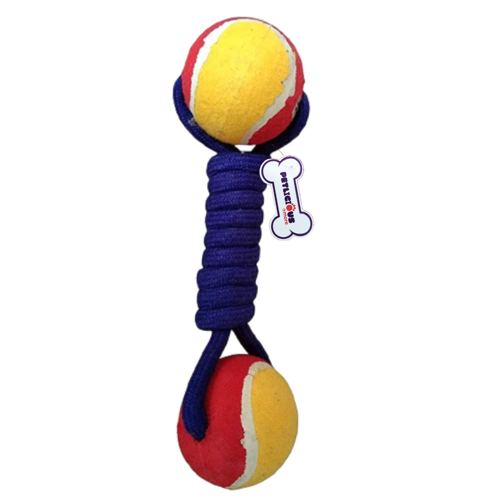 Petlicious & More Tennis Ball 8.5 Inch Dumbbell Puppy Toys Chew Toys Dog Toys Teething Toys (Color May Vary, Pack Of One)