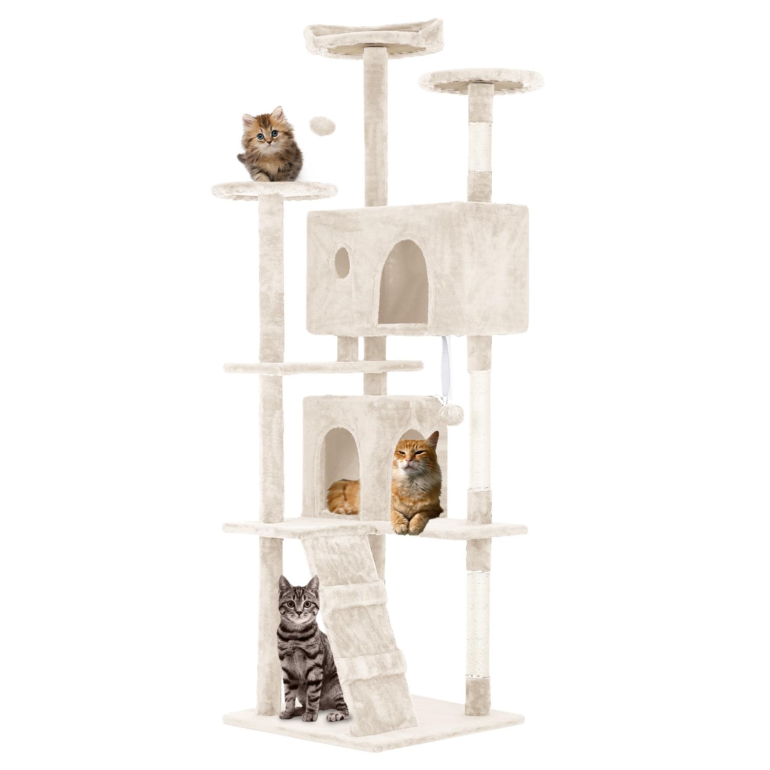 Fdw Cat Tree 70In Cat Tower Multi-Level Durable Cat Scratching Post & Cozy Fun Cat Jumping Platform Space Saving Cat Condo Pet Play House For Indoor Cats,Beige