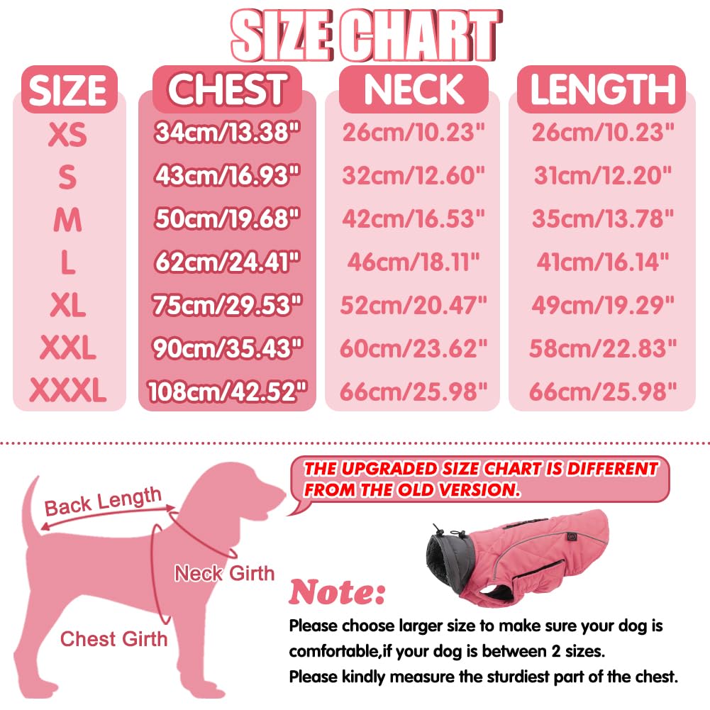 Emust Thick Winter Dog Coat For Medium Boys With Harness Hole - Cold Weather Clothes, Pink, M