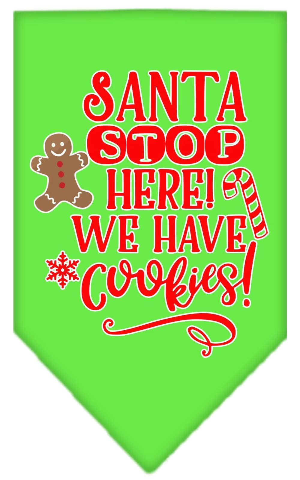 Christmas Pet and Dog Bandana Screen Printed, "Santa, Stop Here! We Have Cookies!" Light Pink Small