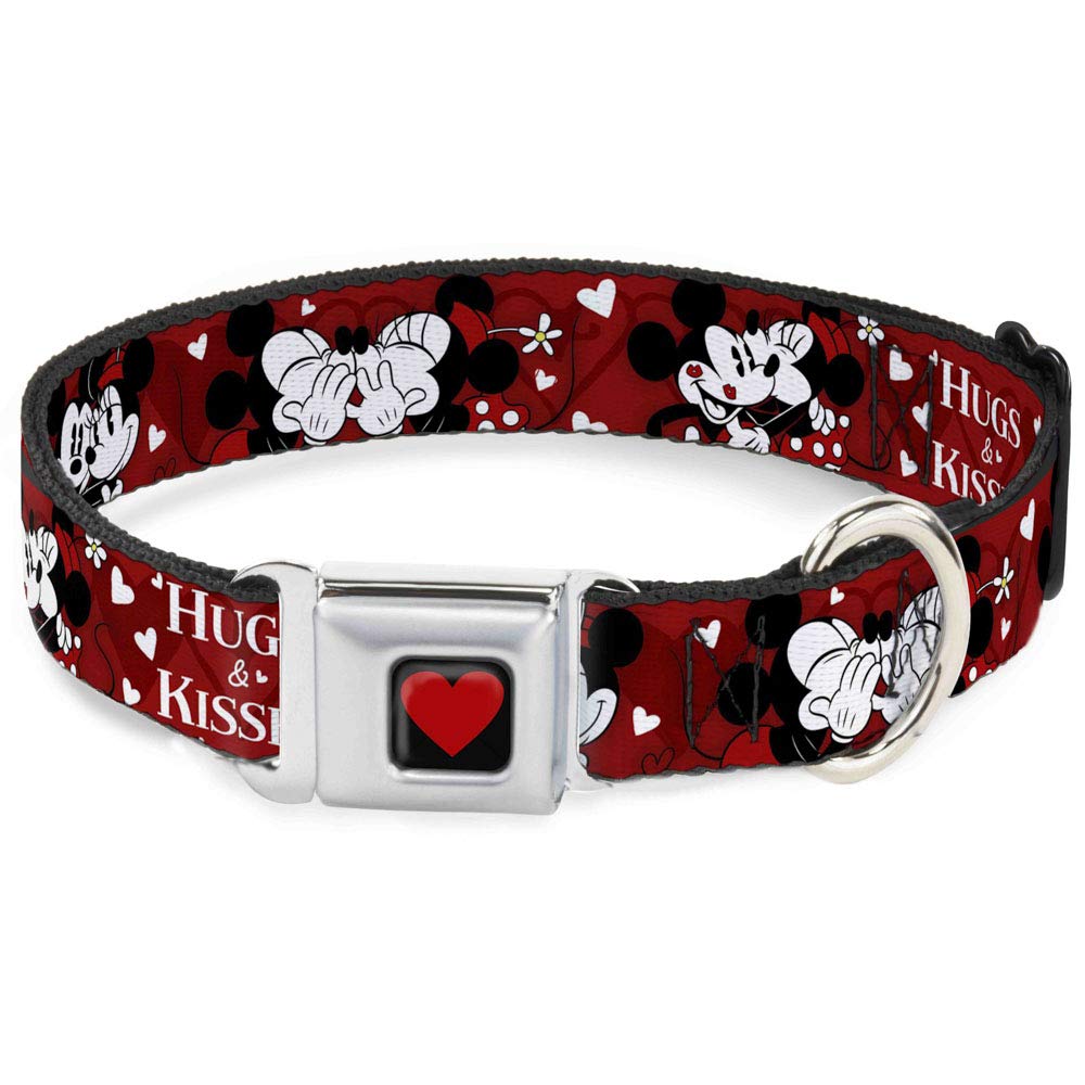 Buckle-Down Dog Collar Seatbelt Buckle Mickey Minnie Hugs Kisses Poses Reds White, Multicolor, 1.5' Wide - Fits 16-23' Neck - 