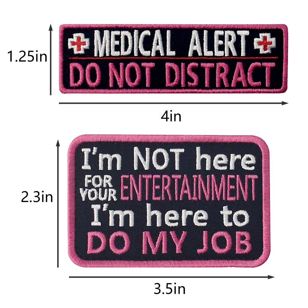Service Dog Medical Not All Disabilities Are Visible Alert Vest/Harnesses Morale Tactical Patch Embroidered Badge Fastener Hook & Loop Emblem, 6 Pcs, Pink
