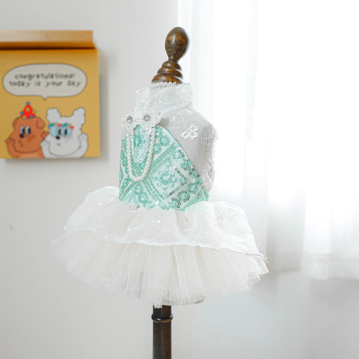 Marupet Fashion Sweet Puppy Dog Blingbling Princess Skirt Pet Dog Lace Cake Camisole Tutu Dress C-Green M