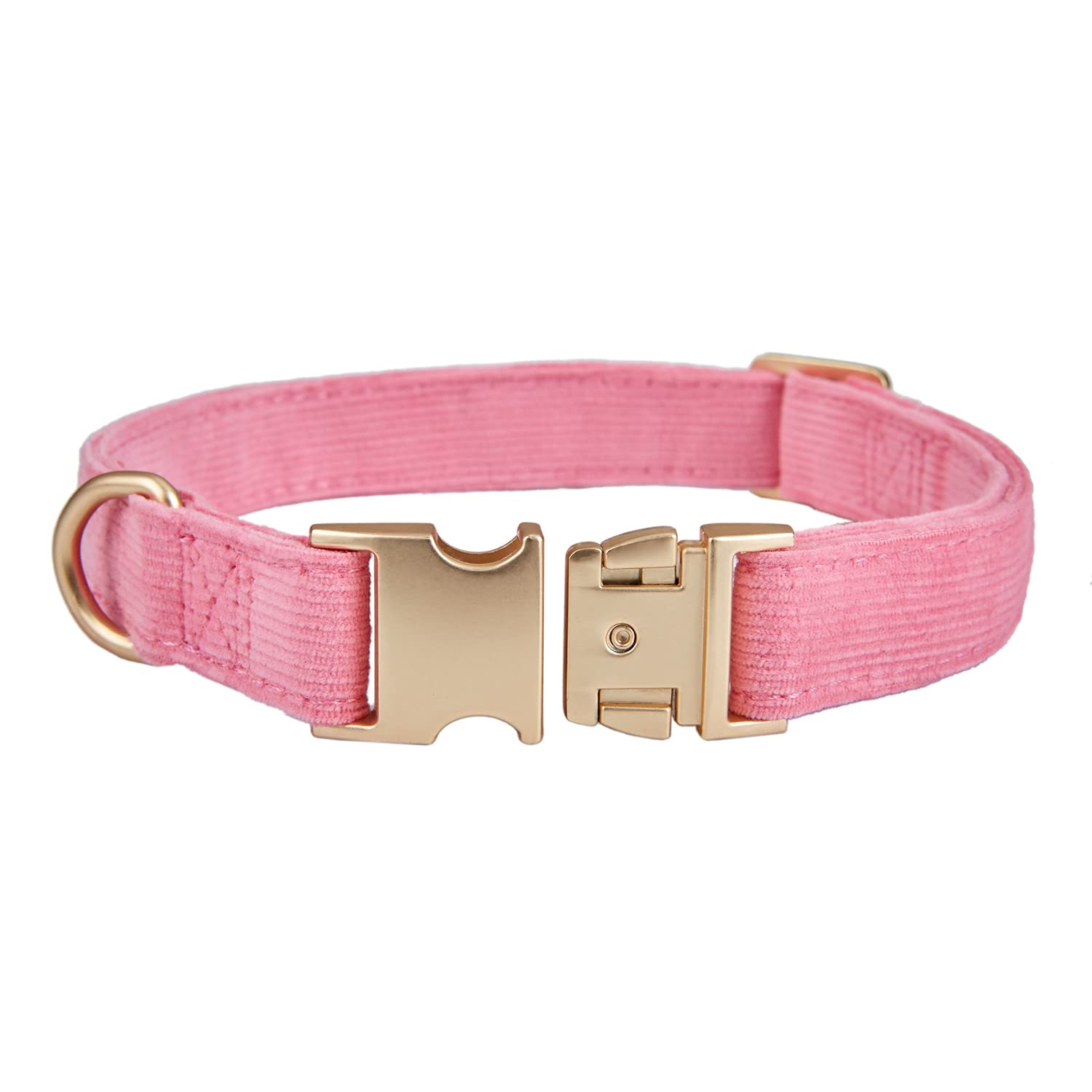 YUDOTE Soft Cotton Dog Collar with Metal Buckle Adjustable Heavy Duty Comfy Corduroy Collars for Small Medium Large Dogs,Rosy Pi