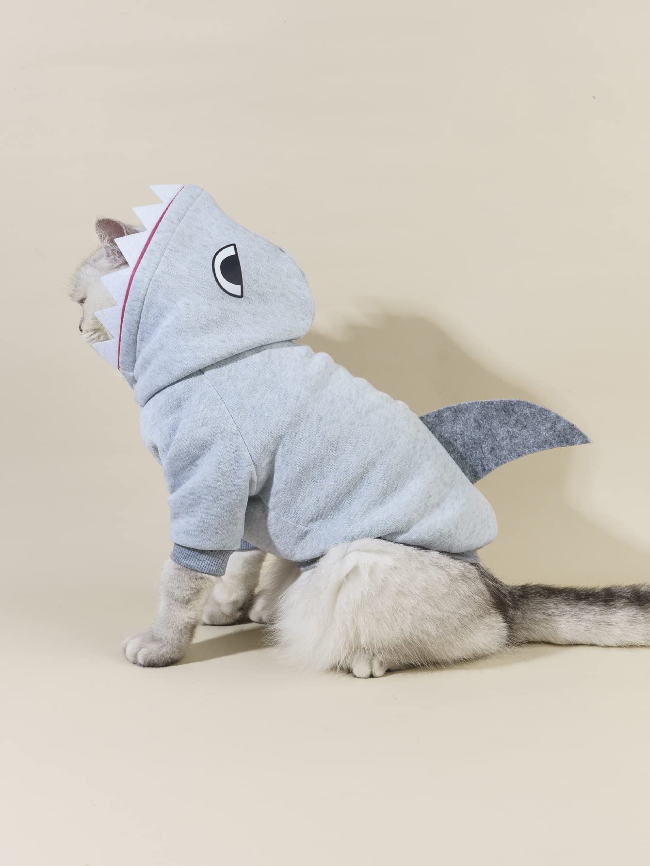 Qwinee Shark Dog Hoodie Dog Warm Jacket Coat Puppy Sweatshirt Christmas Halloween Dog Costume Cosplay Winter Dog Clothes Pet Apparel For Small Medium Dogs Cats Kitten Grey L