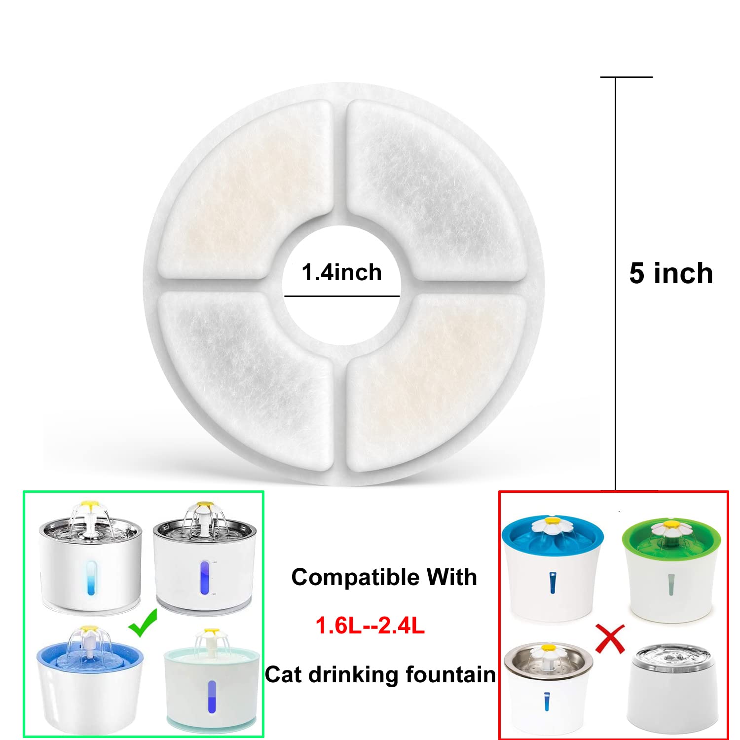 SAMANIJA Cat Water Fountain Filters - 8-Pack Activated Carbon for 81oz/2.4L Fountain - White - Model JD220716