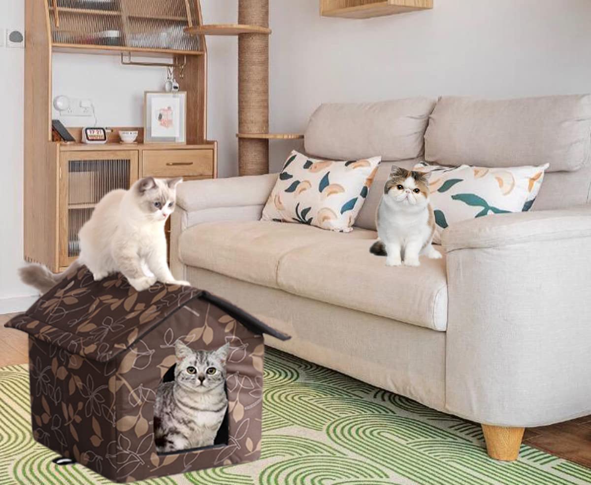 Cat Houses For Outdoor Cats Outdoor Houses For Feral Cats Dogs Cat House Cat Houses For Indoor Cats (Brown Cat House, Medium-Houses)