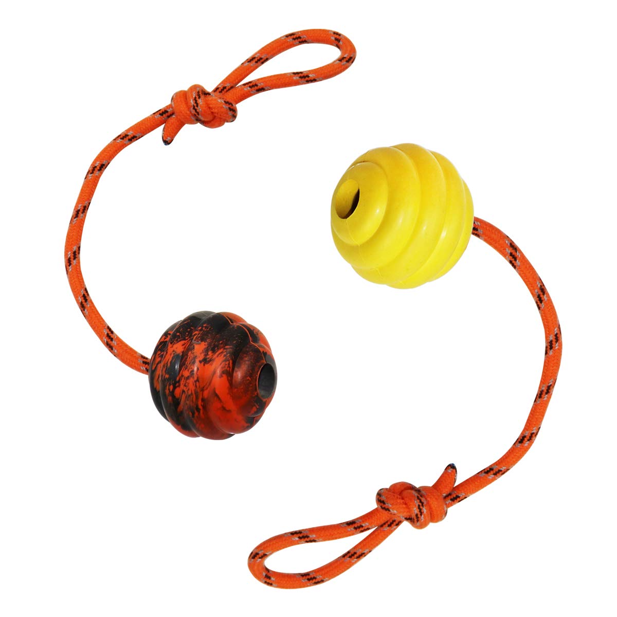 Nevperish K9 Indestructible Training Ball with Rope - Orange & Yellow Dog Toy for Fetch, Tug & Exercise, Perfect for Belgian Malinois