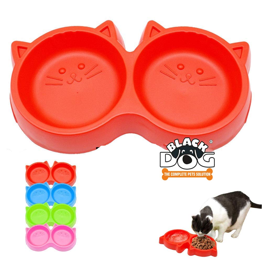 Black Dog Pets Bowl Plastic Cat Face Pet Double Bowl NonToxic Environmentally Friendly Kitten/Cats/All Breeds Puppies And Small