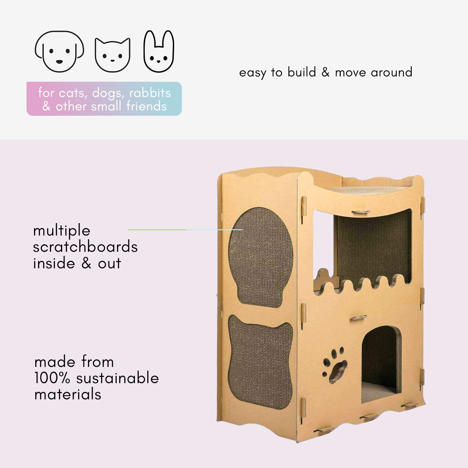 Petique Feline Penthouse Cat House, Sustainable, Safe, Multi-Level, Scratch Boards, Easy Assembly, Non-Toxic, Spacious, Compostable, Biodegradable, Supports Up To 33 Lbs, For Small/Medium Pets