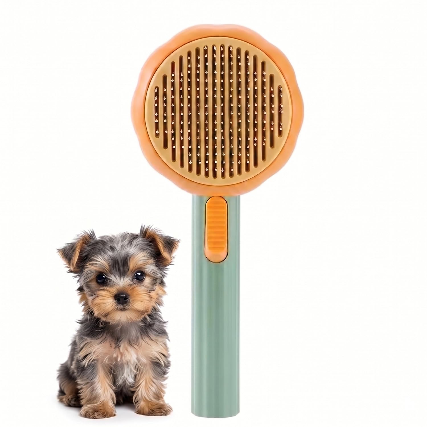 Pawbabas Self Cleaning Pet Grooming Comb For Dogs & Cats, Slicker Brush With OneClick Hair Removal, Stainless Steel Deshedding 