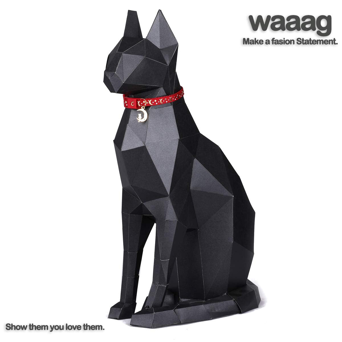 Waaag Cat Collars, Gold Moons And Stars Cat Collar, Safety Breakaway Cat Collar, Glow In The Dark (Standard 9'-15' Neck, Scarlet)