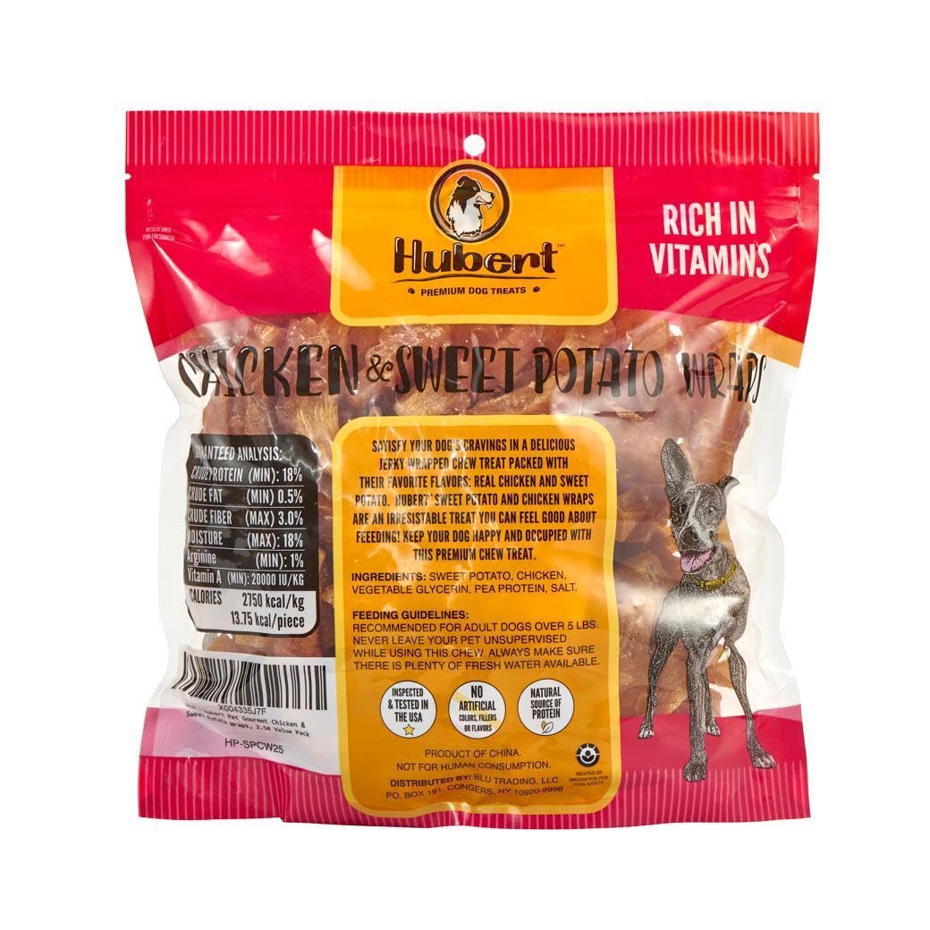 Hubert Premium Dog Treats Chicken & Sweet Potato Wraps - Natural Training Treats, 2.5 lbs