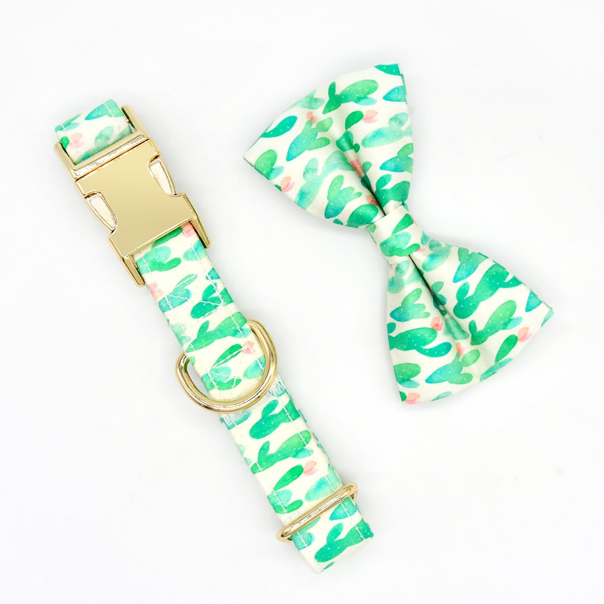 Cacti Cat/Dog Bowtie Collar, Green Summer Collar Accessory For Dogs, Gifts For Dogs Meeting For The First Time, Medium 12-20 Inc
