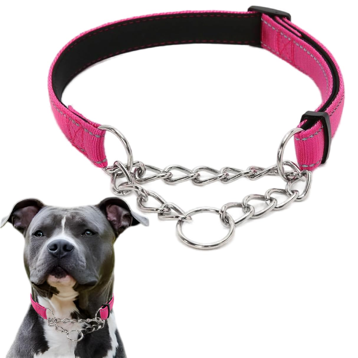 Martingale Dog Collar For Medium Dogs, Reflective Nylon Dog Collar Adjustable Stainless Steel Chain Collar Male No Pull Pet Trai