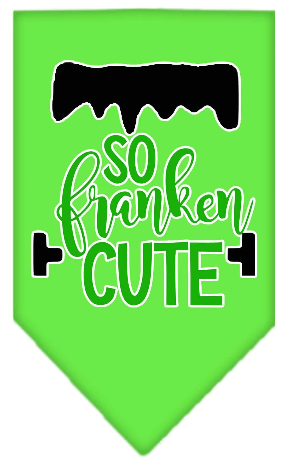 Halloween Pet and Dog Bandana Screen Printed, "So Franken Cute" White Small