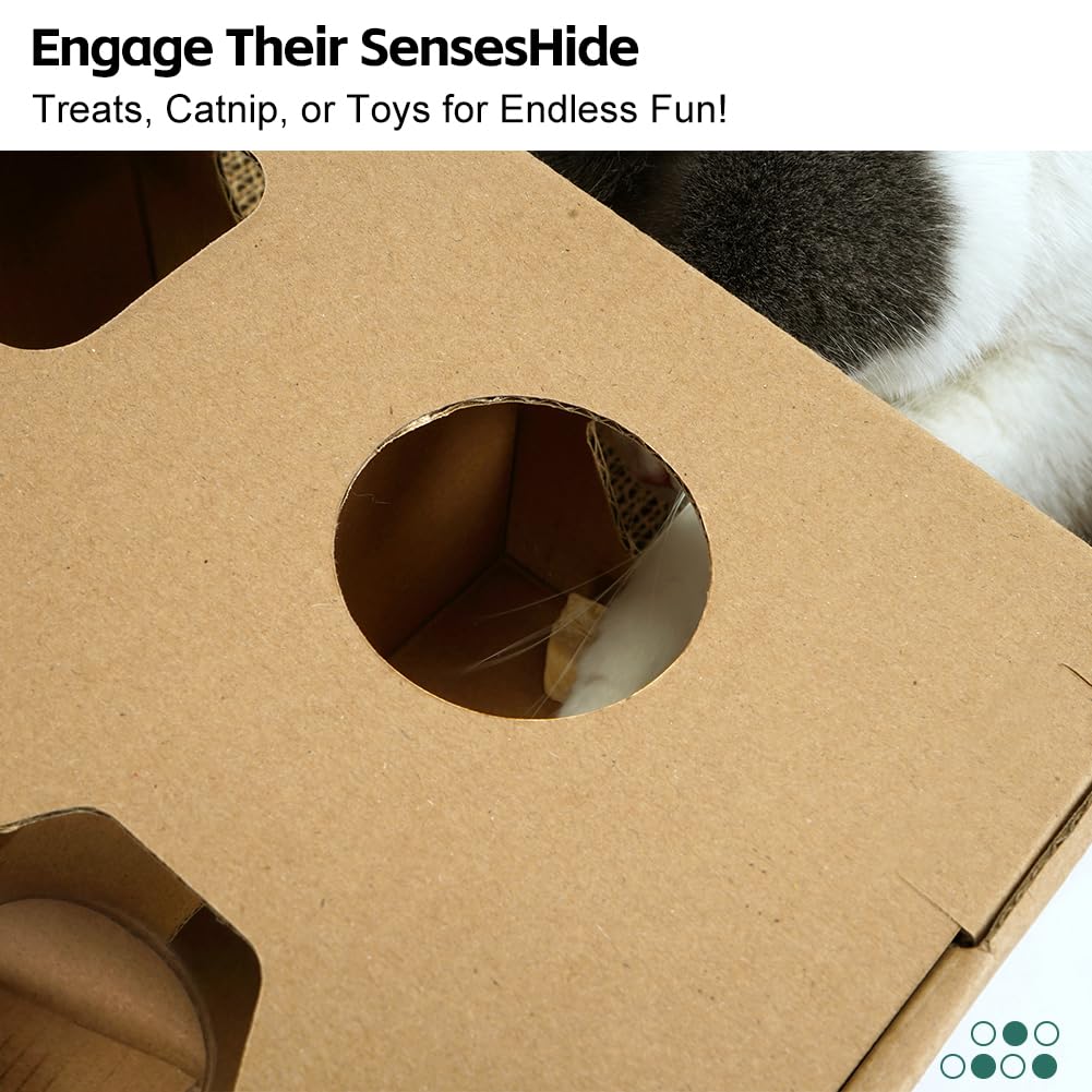 3-In-1 Multi-Functional Cardboard Cat Scratcher Box With Double-Sided Scratch Pad And Interactive Toy Assortment - Includes Refi