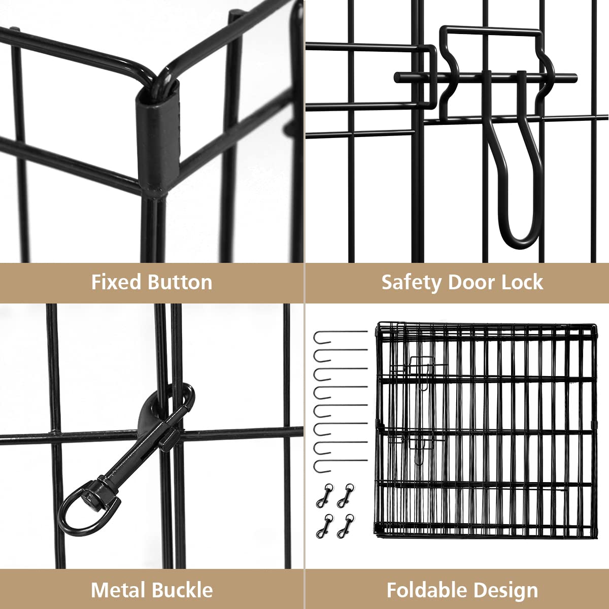 Artmeer Pet Playpen Puppy Playpen Kennels Dog Fence Exercise Pen Gate Fence Foldable Dog Crate 8 Panels 24 Inch Kennels Pen Playpen Options Ideal For Pet Animals Outdoor Indoor(Black 24''X24'')