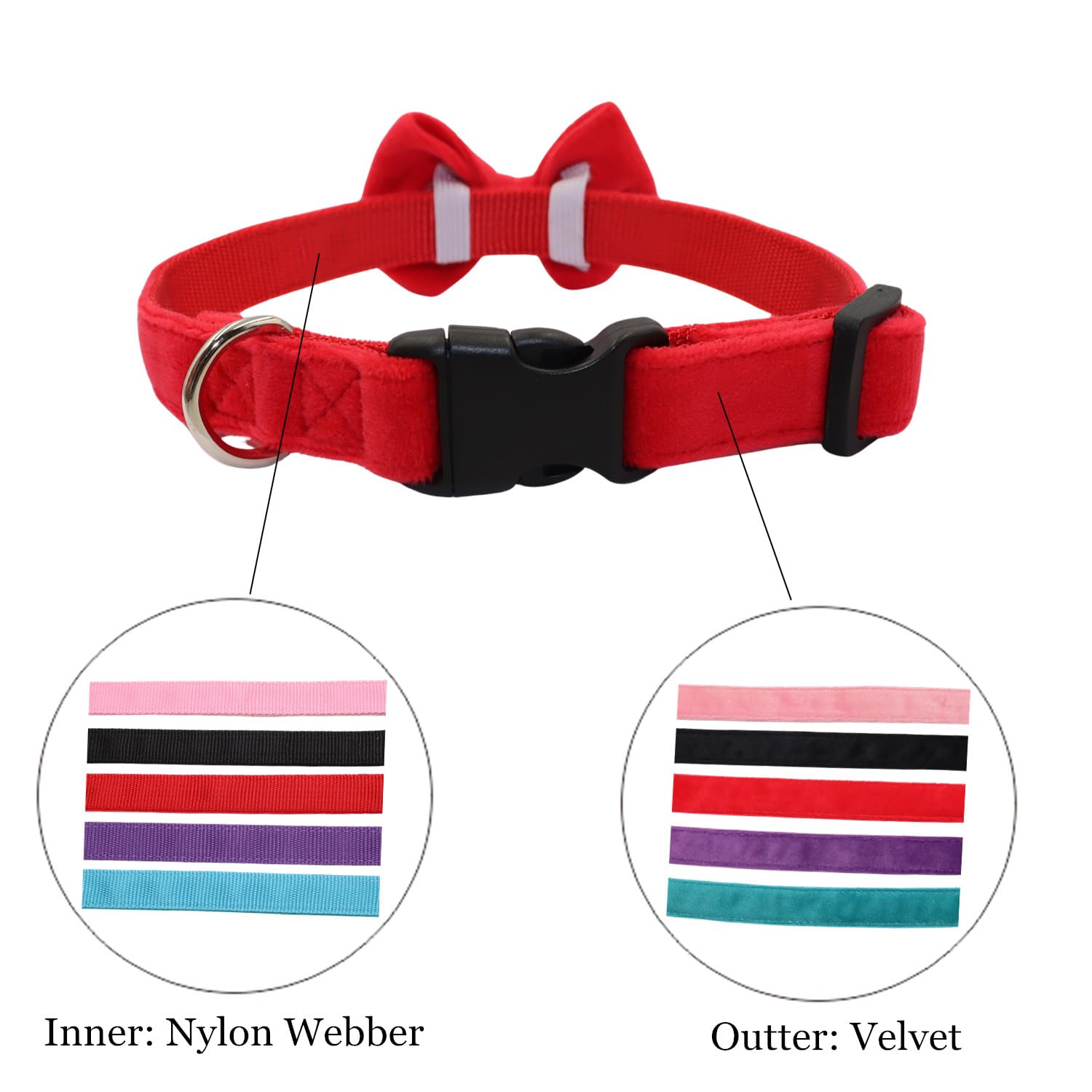 Wdpaws Dog Collar With Bowtie Soft Velvet Material With Quick Release Buckle For Medium Dogs (Red, M)