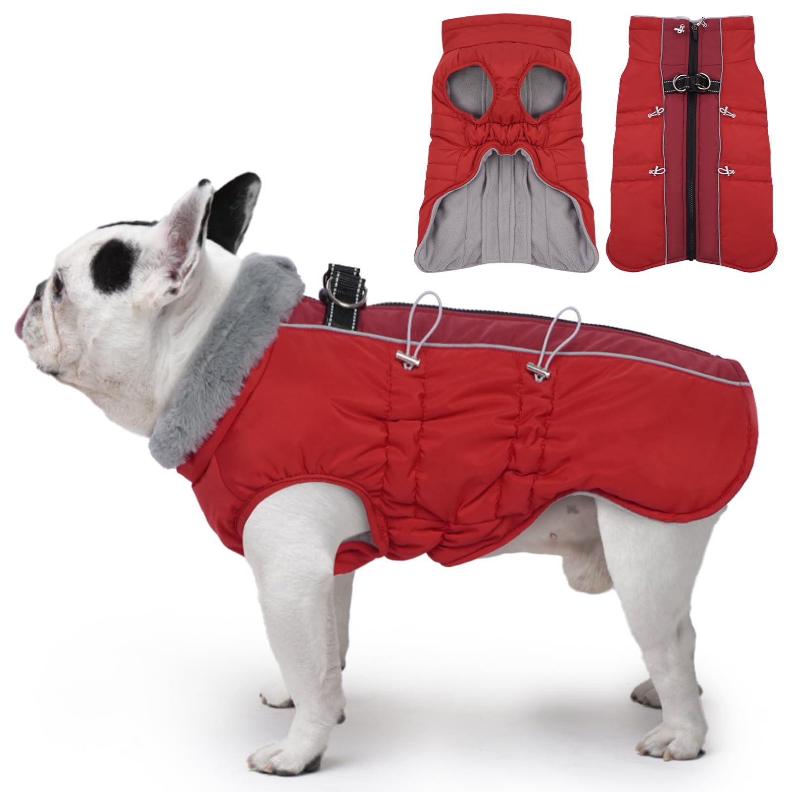 IKIPUKO Dog Coat - Warm Winter Jacket Snowsuit for Large Dogs, Water-Resistant, Reflective, Red