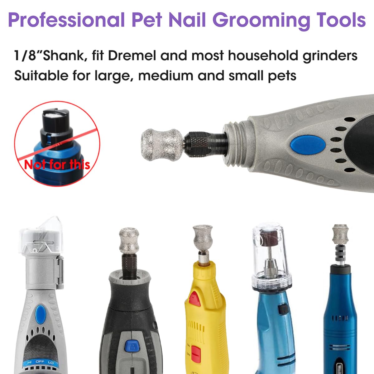 Asozeer For Dremel Dog Nail Grinder - 1/8'' Diamond Pet Nail Grinder Attachment - Safe And Painless Nail Grinder Bits Won'T Pull