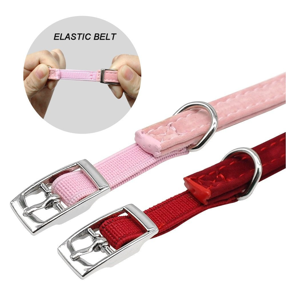 Stock Show 2Pcs Small Pet Velvet Bowknot Collar With Bell Adjustable Pu Leather Cute Necklace Bow Tie For Cat Kitten Kitty Dog Puppy, Pink&Red