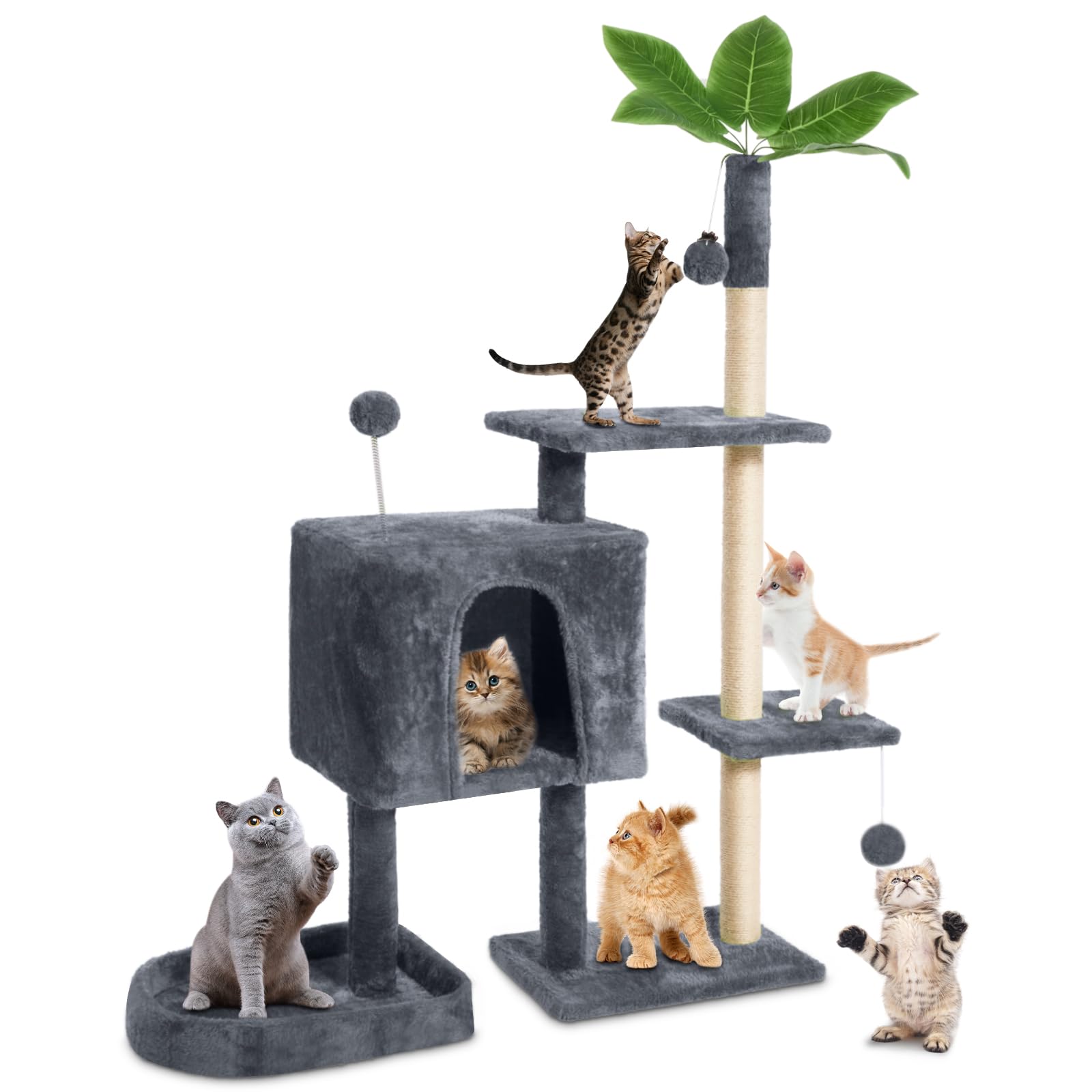 TSCOMON 52 Cat Tree Cat Tower for Indoor Cats with Green Leaves, Multi-Level Cozy Plush Cat Condo Cat House Scratching Posts for