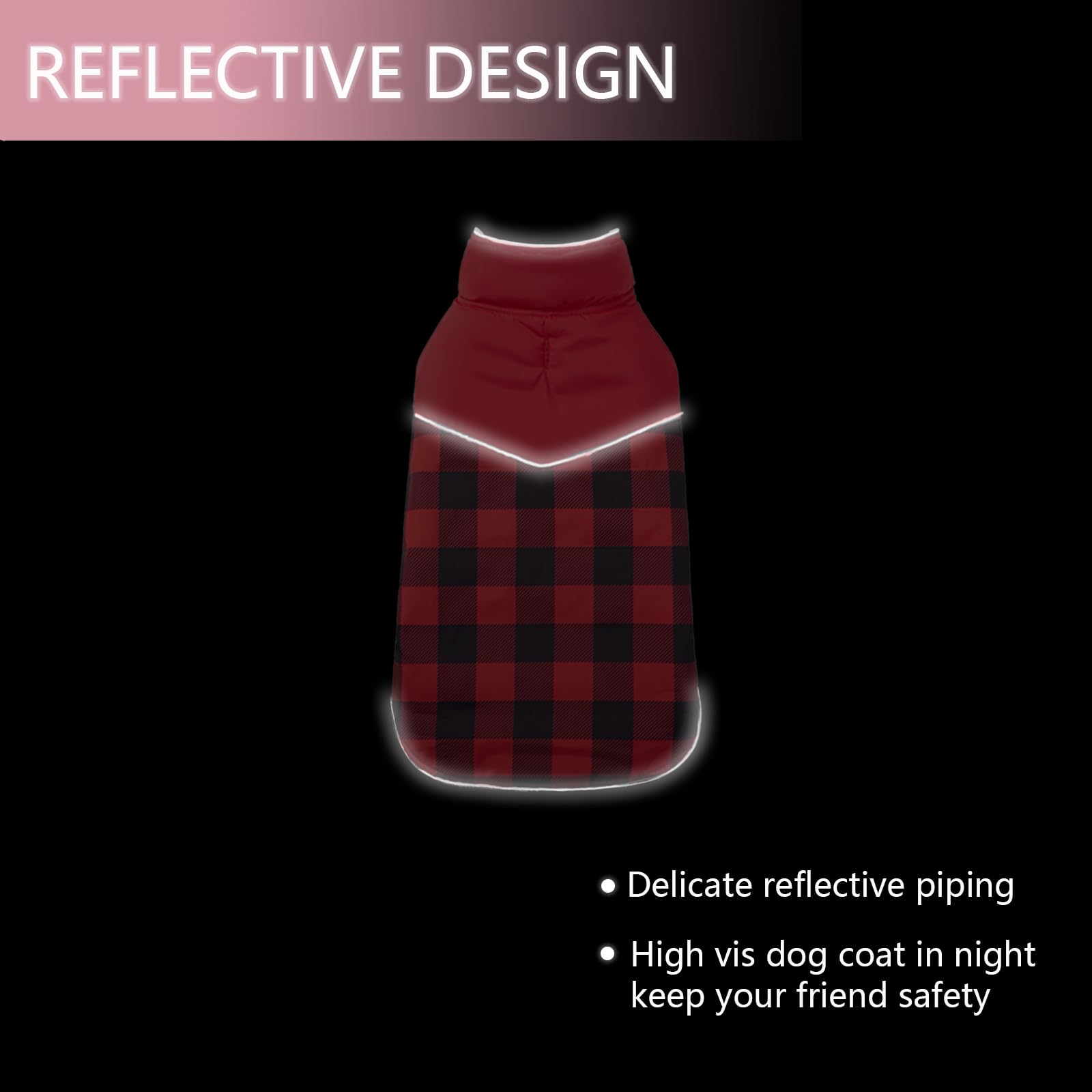 Geyecete Dog Winter Coat,Reversible Dog Coat Water Resistant British Style Plaid Dog Winter Coats Leash Hole Soft Basic Warm Dog