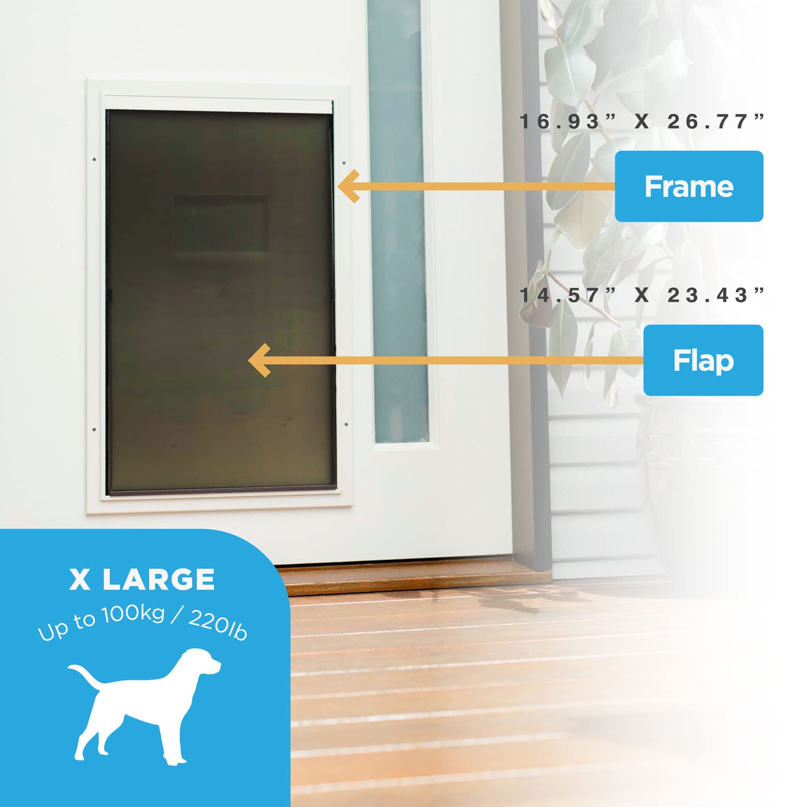 Hakuna Pets Deluxe Aluminum Pet, Cat And Dog Door With 2-Way Locking Panel For Screens, Doors And Walls Up To 2.8' Thick, X-Large, White