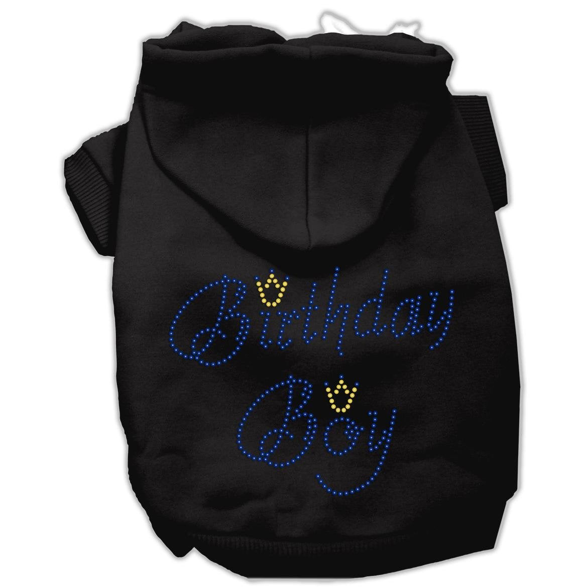 Birthday Pet Dog & Cat Hoodie Rhinestone, "Birthday Boy" Black 3XL (25-35 lbs.)