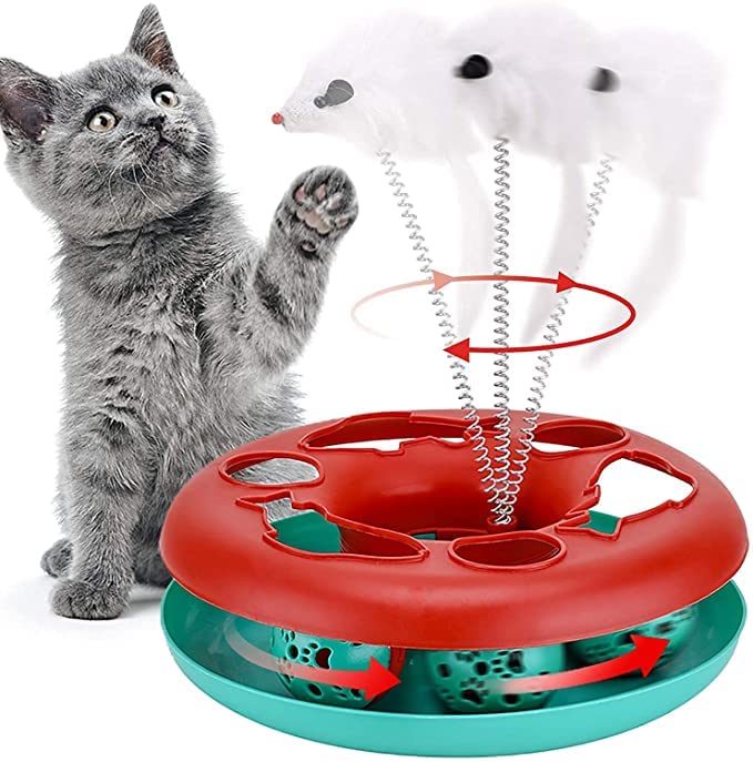 Woofy 360 Motion Elastic Feather Mouse Catch Cat Toy To Exercise And Inside Spinning Ball Toy For Cat And Kitten