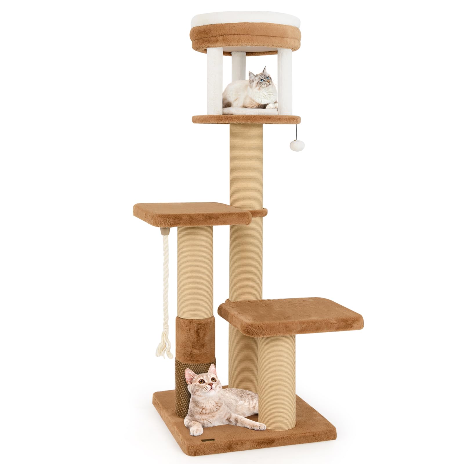 PETSITE 65 Inch Tall Cat Tree, Multi-Level Cat Tower with Scratching Posts, Soft Faux Rabbit Fur Padded Perches, Removable Cushi