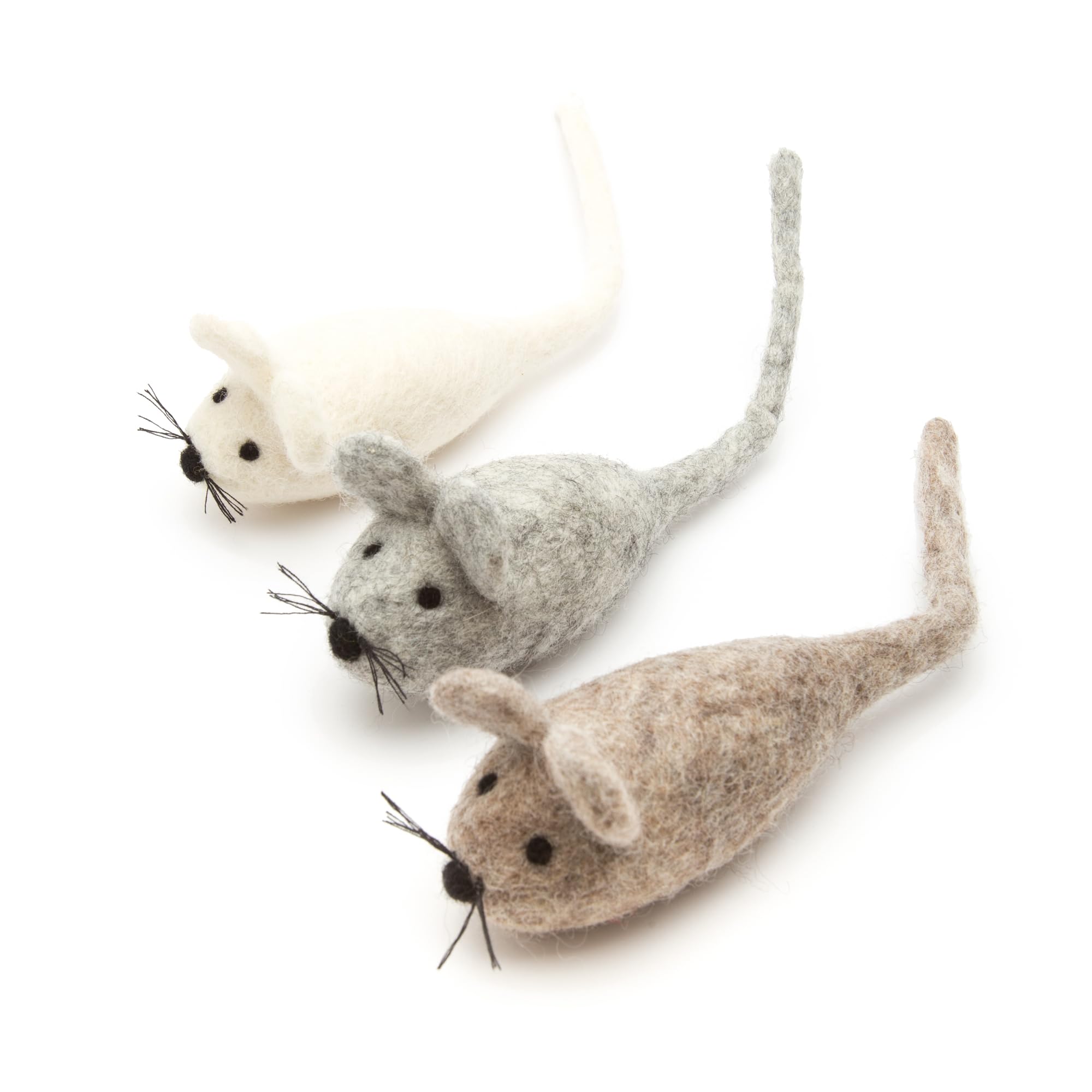 Glaciart One Felt Mouse Cat Toy - 3 Pcs | Soft Fuzzy Enrichment 100% Natural Wool - Interactive Catnip Play Cat Toy Set - Safe F