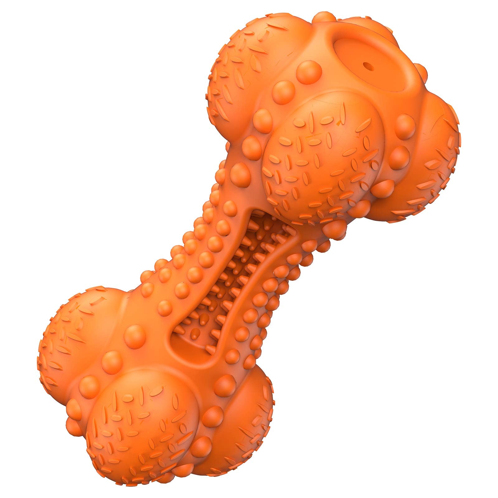 SCHITEC Squeaky Dog Chew Toy, Tough Durable Natural Rubber Bone with Toothbrush, Indestructible for Aggressive Chewers Large Med