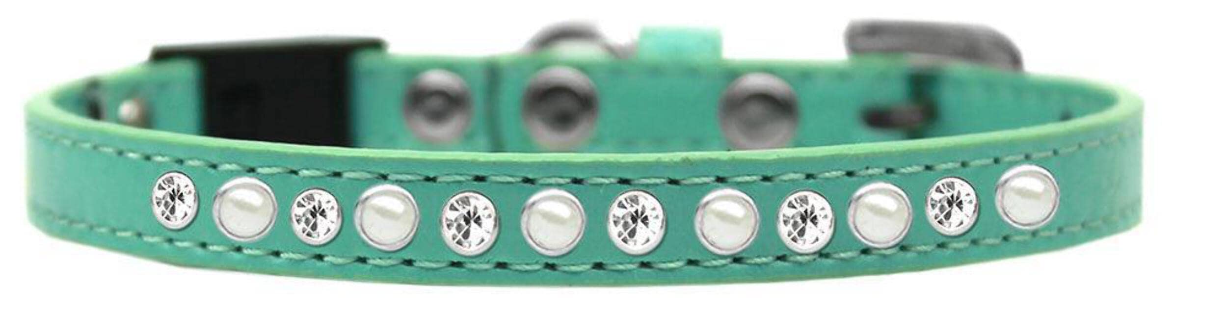 Breakaway Cat Collar, "Pearl & Clear Jewel" Aqua 10