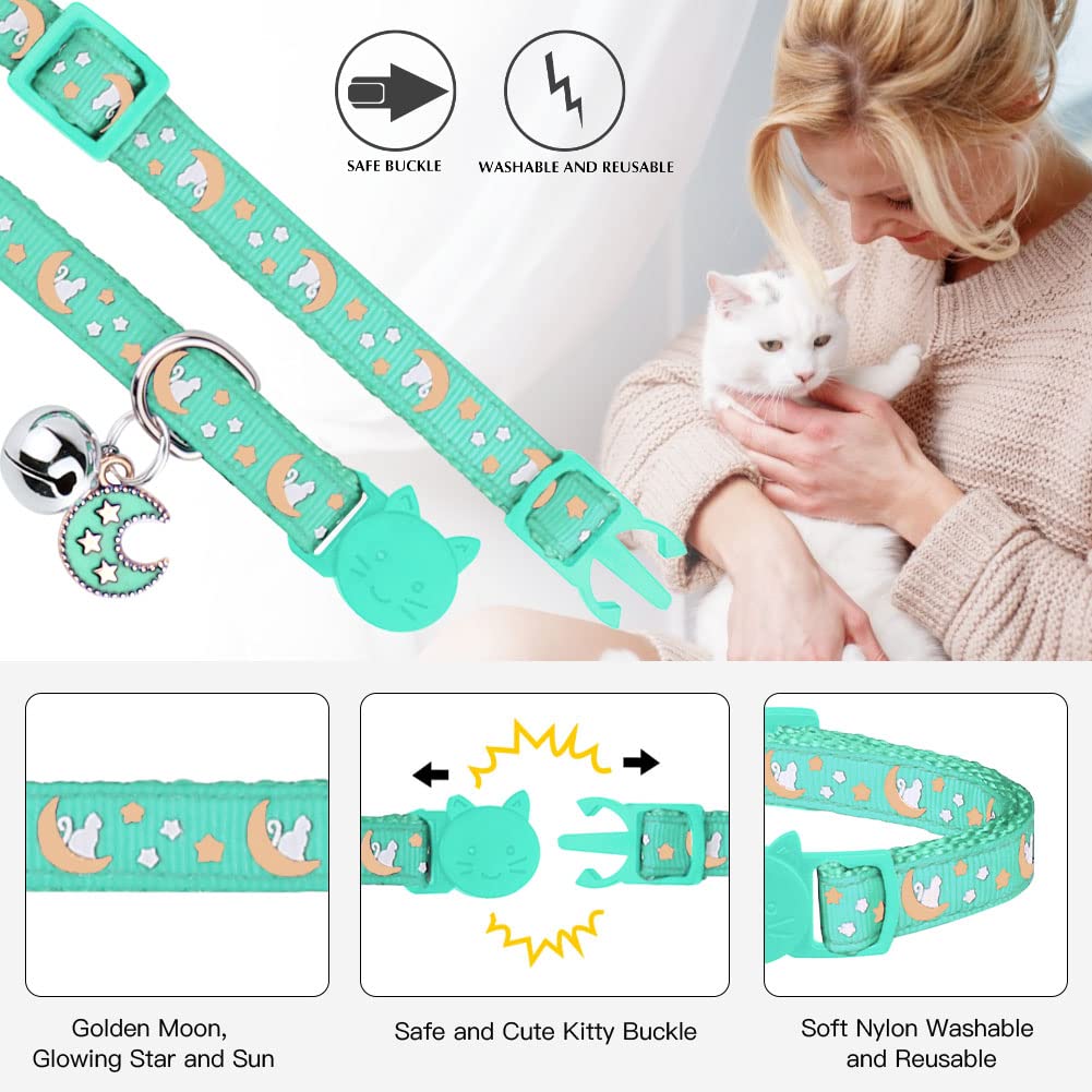 2Pcs Breakaway Cats Collars Cat Collars For Boy & Girl Cats Adjustable Kitten Collars With Bell,Purple+Teal,8''-13.1''