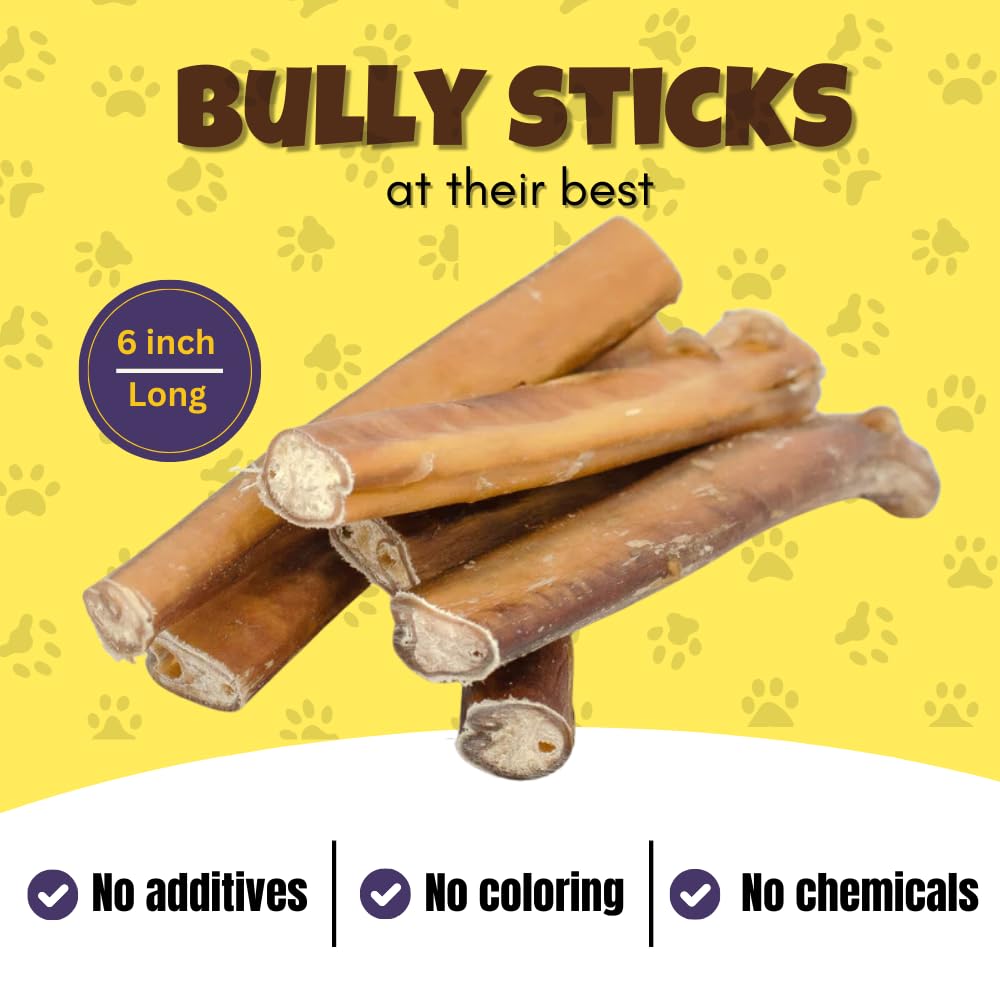 Woofley's 6" Jumbo Thick Buffalo Bully Sticks - 18 Count Long Lasting Dog Chews, 1 Ounce Each