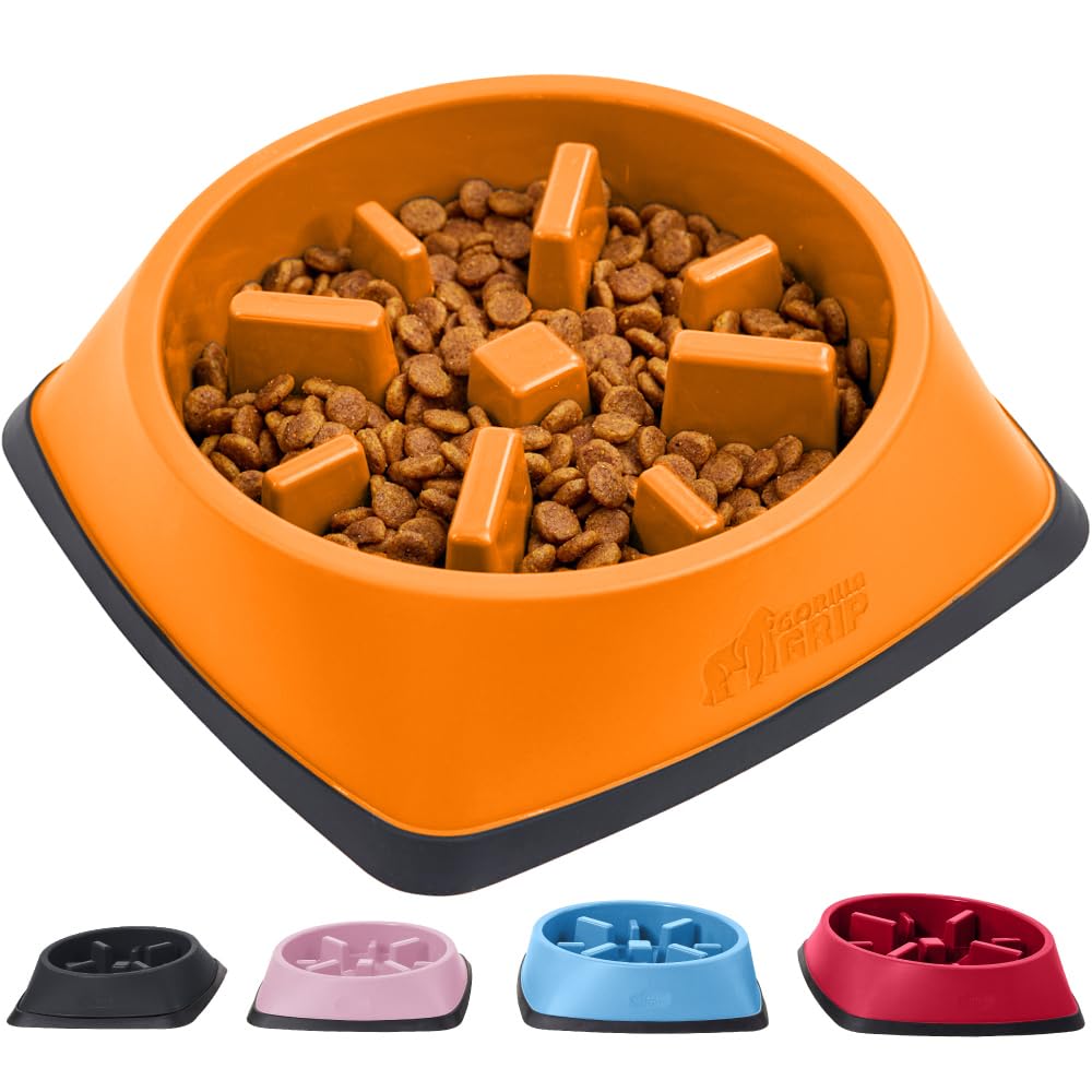 Gorilla Grip Slow Feeder Dog and Cat Bowls, Interactive Puzzle Toy for Dogs and Cats Food Training, Keeps Pets Busy and Prevents